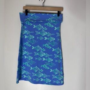 Hiho Blue Fish Print Cotton Roll‎ Down Waist Knee Length Skirt Small